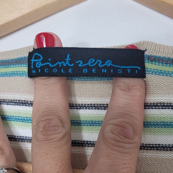 Point Zero Multicolor Stripes V-Neck Cotton Blend Lightweight Pullover Sweater - Picture 5 of 10